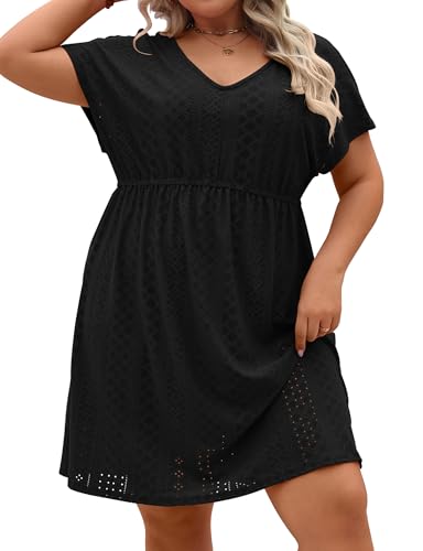 Halife Black Plus Size Cover Ups for Swimwear Women Swimsuit Coverup Summer Loose Beach Dress Resort Wear 3X