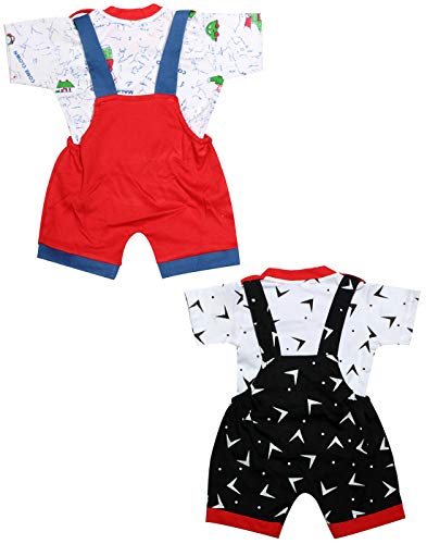 Image of babeezworld dungaree for Boys & Girls casual printed pure cotton-Pack of 2 (9101990001202; Multi Colour)