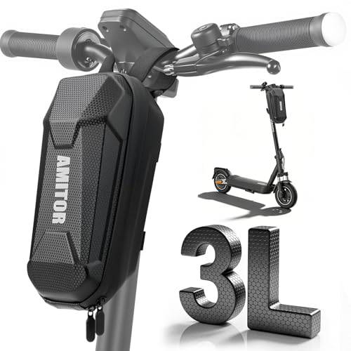Amitor E Scooter Tasche 3L wasserdichte Lenkertasche Hart-Eva Große Kapazität Tragbar E Roller Organizer mit Fach für Schloss & Zubehör Kompatibel mit Xiaomi Segway Ninebot E Scooter & Fahrrad