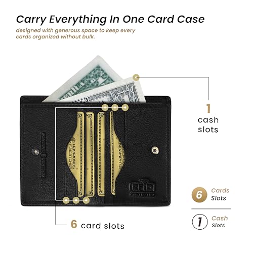 Image of HAMMONDS FLYCATCHER Genuine Leather Card Holder for Men and Women Slim RFID Blocking Bifold with 6 Card Slots Cash Compartment Compact Credit Debit Card Case Minimalist Pocket Organizer