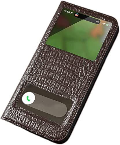 Étui en cuir véritable pour iPhone 14 avec clapet de luxe marron