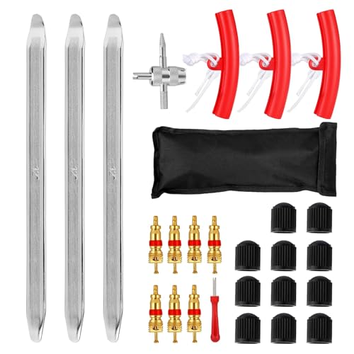 XPAPOV 27 palancas de neumáticos, 30 cm, Hierro de Montaje, con Protectores de llanta de 3 Ruedas, Herramienta de Montaje de neumáticos para Moto, Bicicleta, Coche, Scooter