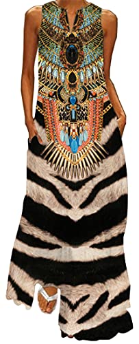 WINKEEY Falda Larga para Mujer Falda Extragrande de Verano con Estampado Bohemio, Marrón 3XL