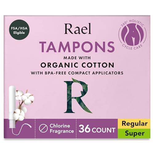 Rael Tampons, Compact Applicator Tampon Made with Organic Cotton, Multipack, Regular and Super Absorbency, BPA-Free, Chlorine-Free, Leak Locker Technology (36 Count, Bundle)