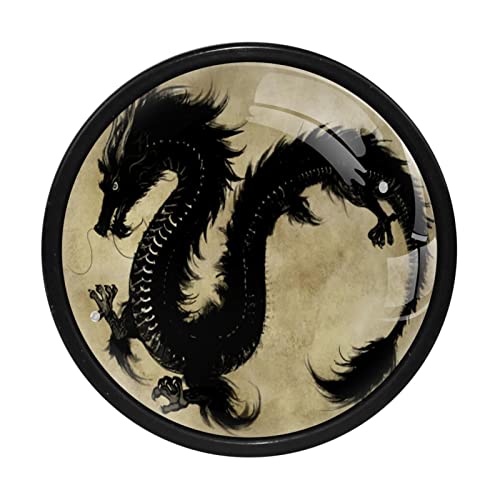 4 Poignées De Tiroir. Dragon Noir Rétro Avec Armoire Décorative Armoire Meubles Porte Ronde Tiroir Boutons Tire Poignées Matériel 3.3x2.5 cm Cover