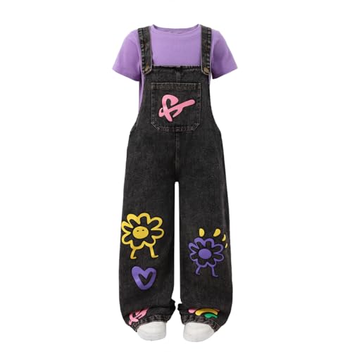 Image of OLMRJKD Toddler Girl Summer Clothes Short Sleeve Denim Overall Jumpsuit with Top Girls Spring Outfits Set