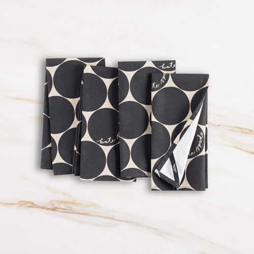 Image of kate spade new york Joy Dot Cloth Napkins 4-Pack Set, 100% Cotton, Machine Washable, Black /Beige, 20 inchx20 inch
