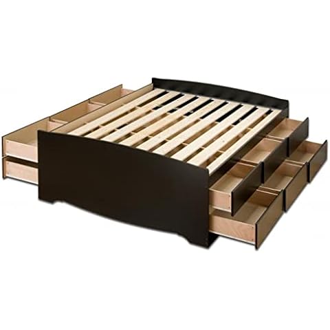 Prepac Tall Queen Captain's Platform Storage Bed with 12 Drawers Cover