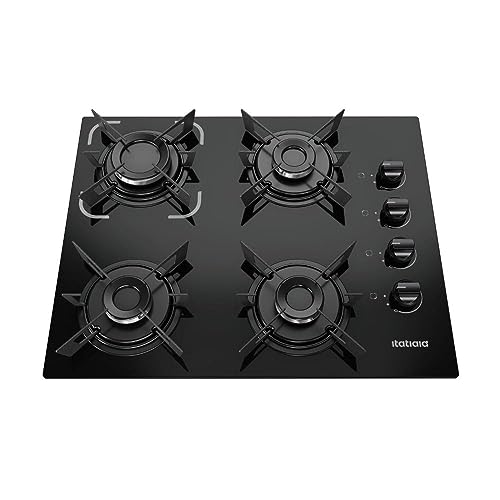 Cooktop 4 Bocas a Gás Itatiaia Electra Glass Mesa de Vidro Acendimento Superautomático Preto Bivolt