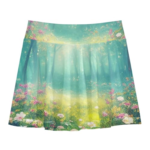 Colorful Forest Scene Flowers Girls Skorts Athletic Shorts Tennis Skirts Toddler Floral Teen Skirt 3t