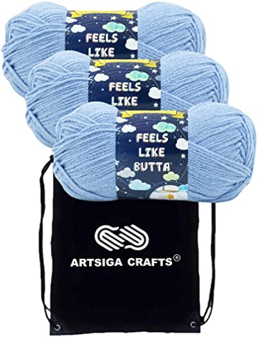 Lion Brand Feels Like Butta Periwinkle 215-145 (3-Skeins - Same Dye Lot) Worsted Medium #4 Polyester Yarn for Crocheting and Knitting with Project Bag