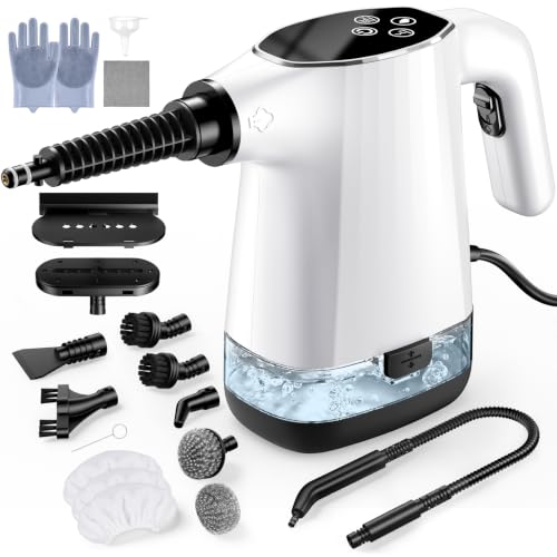 Image of Handheld Steam Cleaner, Portable Steamer for Cleaning with 18PCS Accessories, 12s Fast Heating, Pressurized Steam Cleaner for Home, Kitchen, Bathroom, Car Detailing, Window, and Clothes, White