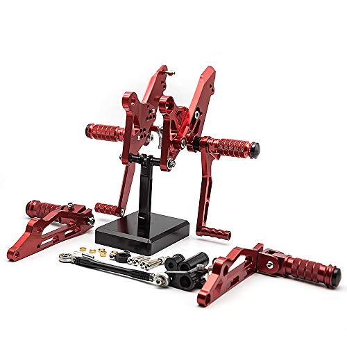 FXCNC CNC Grom Billet Motorcycle Rearset Foot Pegs Rear Set Footrests Fully Adjustable Foot Boards Compatible with GROM MSX125 2012 2013 2014 2015 2016 Red