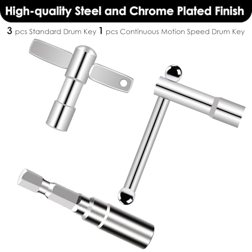 Professional Drum Stick Pulling Key Set, Chrome Plated Steel, 3-Piece Set, Includes 2 Standard Pulling Keys and 1 Continuous Action Quick Pulling Key, High Quality Musical Instrument Tool - Thumbnail 3