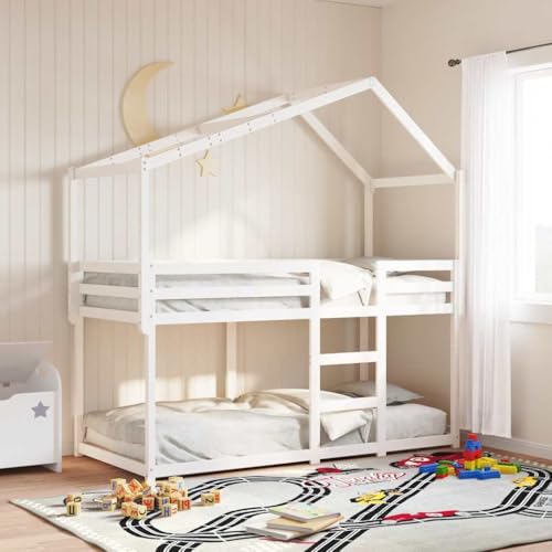 Somier de láminas y marco de cama infantil con techo protector de madera de pino 203x80.5cm