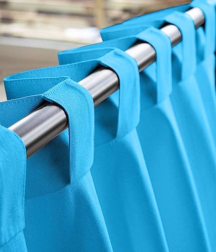 Image of THE LINEN COMPANY Extra Long Curtains 10 Feet, Solid Duck Canvas Cotton Curtains for Living Room, 10ft Set of 2, Carolina Blue