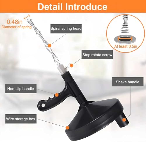 FLSEPAMB Drain Auger 25 Ft Plumbing Snake Snake Drain Clog Remove Tool Professional Sink Snake for Bathtub Drain, Kitchen Sink, Comes with Gloves and 25 Inch Snake Hair Clog Remover - Image 3