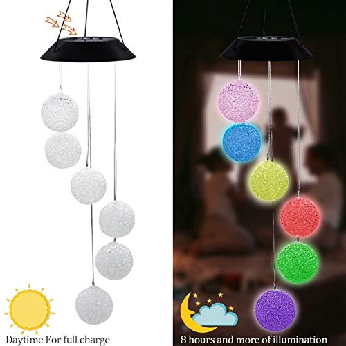 MorTime Solar Crystal Ball Wind Chime, Color Changing Mobile LED Solar Wind Chime Outdoor Mobile Hanging Patio Light, Porch, Deck, Garden Decor (2PC)