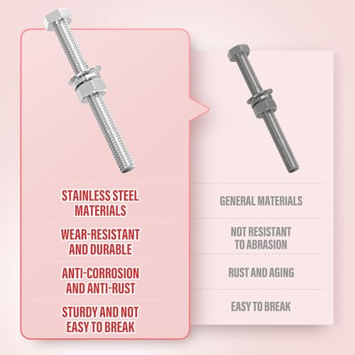 Image of 10PCS 3 /8-16 x 4 304 Stainless Steel Fully Threaded Bolt with Nut Flat & Lock Washers and Spanner