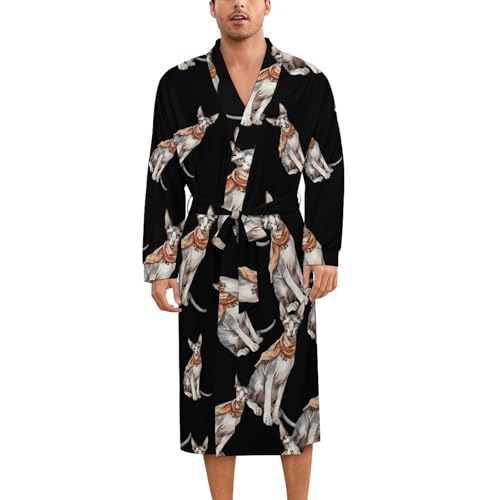 Sphynx Cat with Scarf Soft Robe Long Sleeve Bathrobes V Neck Sleepwear Spa Robes with Belt Men Woman