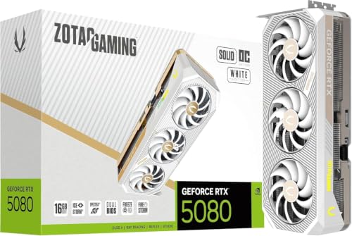 Image of ZOTAC Gaming GeForce RTX 5080 Solid OC White Edition DLSS 4 16GB GDDR7 256-bit 30 Gbps PCIE 5.0 Gaming Graphics Card, IceStorm 3.0 Advanced Cooling, Spectra 2.0 ARGB Lighting, ZT-B50800Q-10A