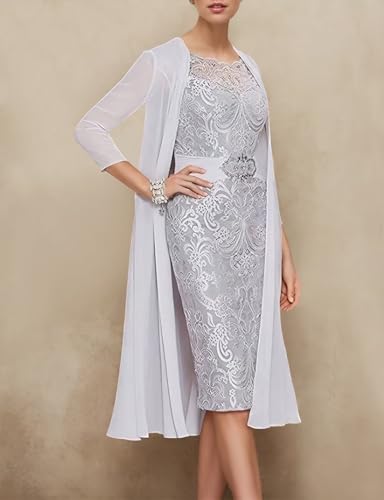 Jamille 2 Pieces Mother of The Bride Dress with Jacket Beaded Lace Appliques Evening Dress Chiffon 3/4 Sleeves JA01073