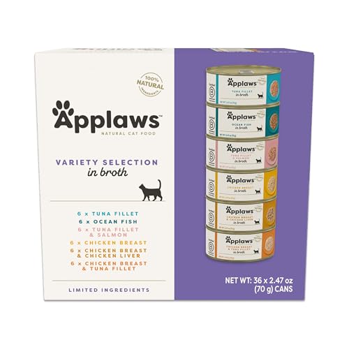 Applaws Natural Wet Canned Cat Food Limited and Natural Ingredients High Protein with No Artificial Additives Variety Selection in Broth (36 x 2.47oz Cans)