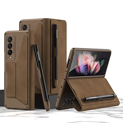 Etui portefeuille en cuir pour Samsung Galaxy Z Fold 3 4 5G coque de téléphone marron amovible