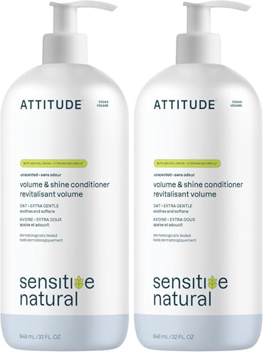 Image of ATTITUDE Hair Conditioner for Sensitive Dry Scalp,Soothing Oat,Naturally Derived Ingredients,Dermatologically Tested,Vegan Detangler,Extra Gentle,Unscented,32 Fl Oz,(Pack of 2)