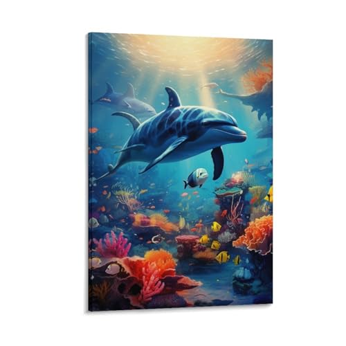 Impression sur toile dauphins idée cadeau décoration maison moderne
