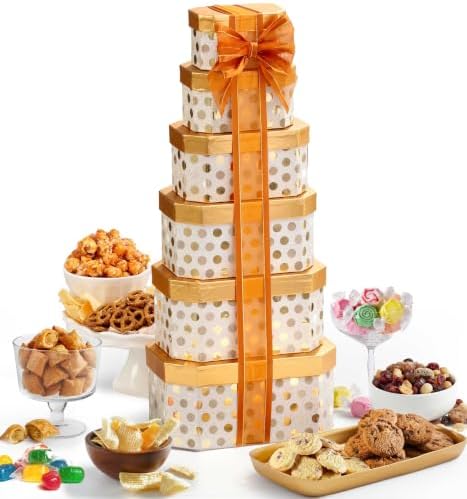 Broadway Basketeers Towering Food Gift Boxes with Snacks & Treats - 6 Boxes