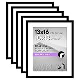Americanflat 13x16 Picture Frame with Polished Plexiglass - Set of 5 - Use as 10x13 Frame with Mat or Display 13x16 Photo Without Mat - Galleria Collection - Picture Frames for Wall Display - Black