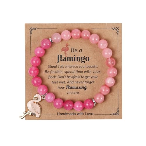 Bracelet perles quartz rose flamant rose | Bijou cristal extensible femme