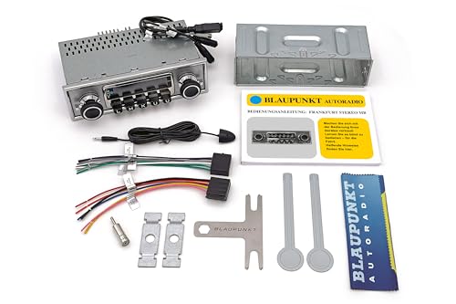 Blaupunkt Frankfurt Stereo MB, 1-DIN Autoradio, Oldtimer-Design mit Nadelstreifenfront und Chromrahmen, DAB+, Bluetooth, USB, Aux-Eingang, Lenkradfernbedienung, Sub-Out, 4x50Watt, 12v