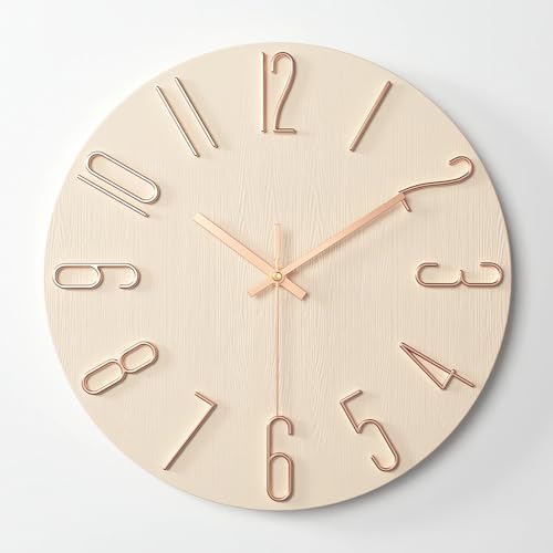 Maxspace Wall Clock - 12-inch Silent Non-Ticking Battery Powered Decorative Clock, Simple Minimalist Style and Modern Home Wall Clock,for Bedroom,Living Room,Kitchen,Home Office (Beige)