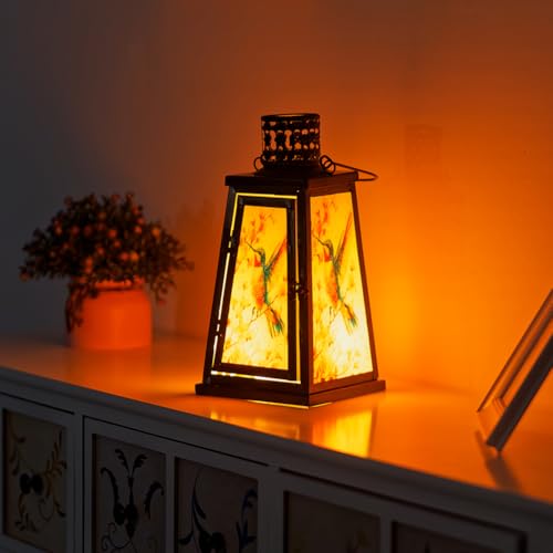 SUNNYGARDEN Hanging Hummingbird Decorative Lantern Outdoor Battery Operated, LED Flickering Lanterns Decorative Indoor Mom Mother's Day Gifts Patio Outdoor Lantern