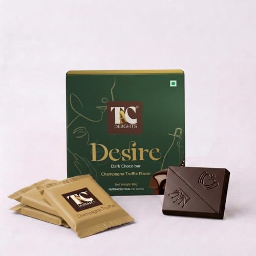 Image of TAC Delights Desire Chocolate in Champagne Truffle flavour for intimate moments for Couples (1 box) - Premium Dark Chocolate bar to improve mood and connection - For men and women