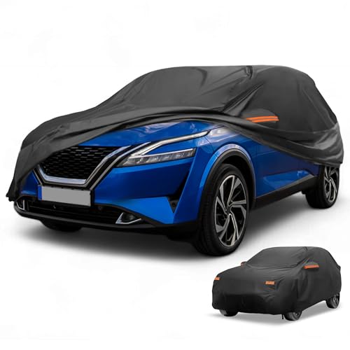 Image of All-Weather Waterproof Car Cover - UV-Resistant Outdoor Full Exterior Protection for Nissan Qashqai Aluminum Film Black with Right Side Zipper