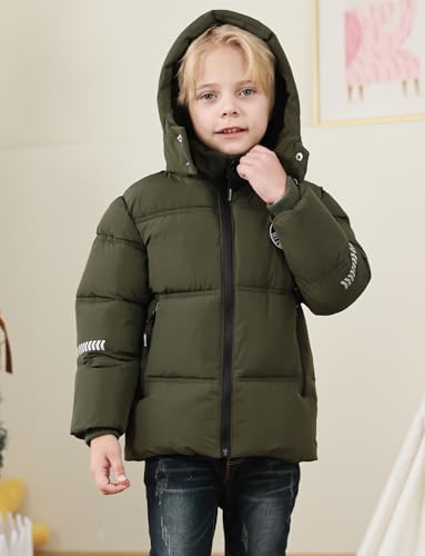 Boys Winter Parka Coat Fleece Lined Heavyweight Jacket Windproof Hooded Padded Coats Waterproof Jacket 3-12 Years3
