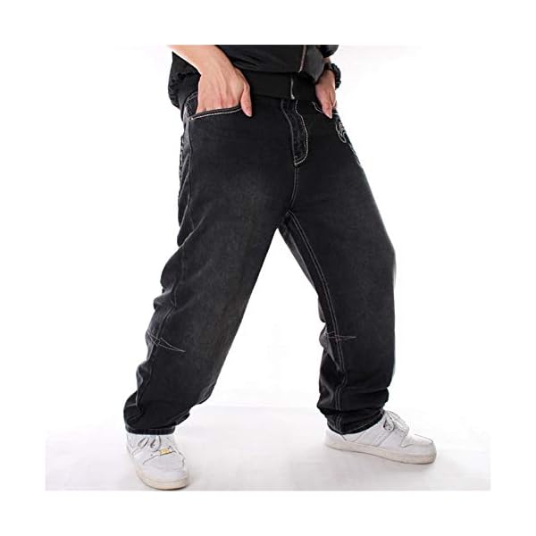LUOBANIU Men's Vintage Hip Hop Style Baggy Jeans Denim Loose Fit Dance Skateboard Pants, Black, 42 - Image 5