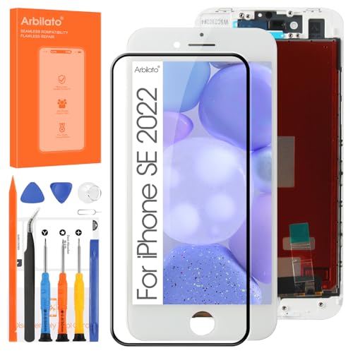 Arbilato Écran LCD pour iPhone SE 2022 (3e Génération) Ecran Display Tactile Assemblé Remplacement A2783 A2595 avec Kit (Blanc)