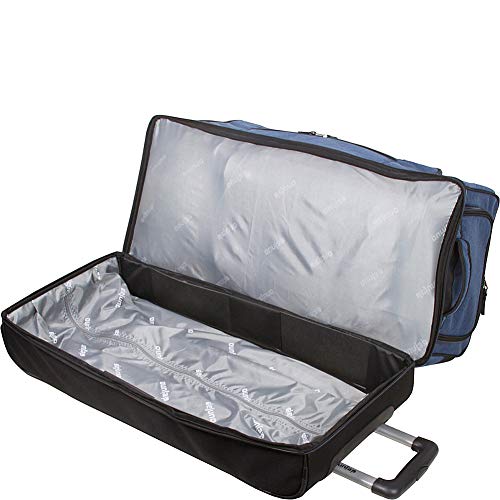 Dejuno 28-Inch Lightweight Denim Drop Bottom Rolling Duffel Bag, Burgundy