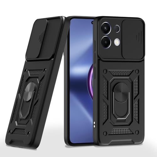 Image of Pikkme Back Cover for Oppo K13 5G | 360 Protection Case | Sliding Camera Shield Cover & Ring Holder Stand D10 Tough Armor Bumper Case (Black)