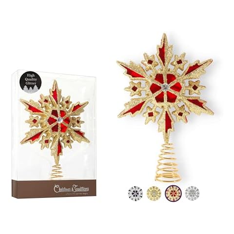 Christmas Traditions 8 inch Red Velvet+Gold Glittered Filigree Snowflake Christmas Tree Topper/Home Décor Ornaments (Red Velvet+Gold) Cover