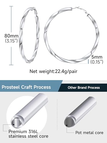 Image of Stainless Steel Chunky Hoop Earrings For Women, Minimalist and Chic, Black /Gold Plated, Round Hoops Earrings Hypoallergenic, Size: 30mm /40mm /60mm /80mm, Come with Box