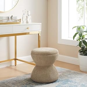 Multi functional boucle ottoman vanity stool chair sturdy rotating wooden footstool suitable for living room bedroom and entryway without installation swivel camel  urban country home decor