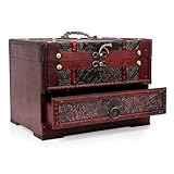 HERCHR Caja de joyería de madera de la vendimia, caja grande del almacenaje de la joyería con el cajón y el espejo Organizador de madera retro de la joyería para las pulseras del collar del pendiente