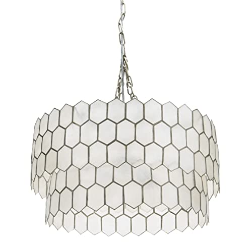 Creative Co-Op Capiz Honeycomb 2-Tier Chandelier Style Ceiling Light, Matte Silver