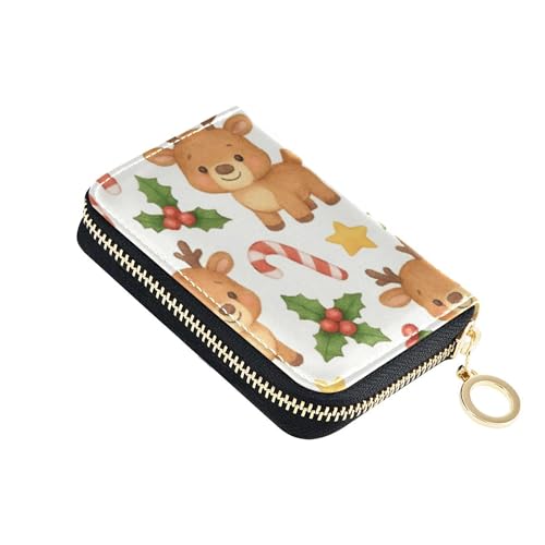Cute Card Holder Wallets RFID Blocking Zip Around Women's Wallets Leather Zipper Wallet with Coin Pocket Cute Reindeer Christmas