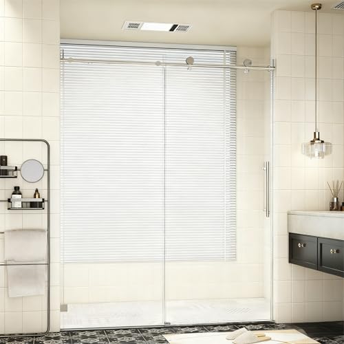 Image of 56-60 inch W x 74 inch H Frameless Shower Door, Bathroom Soft-Close Sliding Shower Doors with 5 /16 inch (8mm) Clear SGCC Tempered Glass and Stainless Steel Hardware, Reversible Installation, Chrome